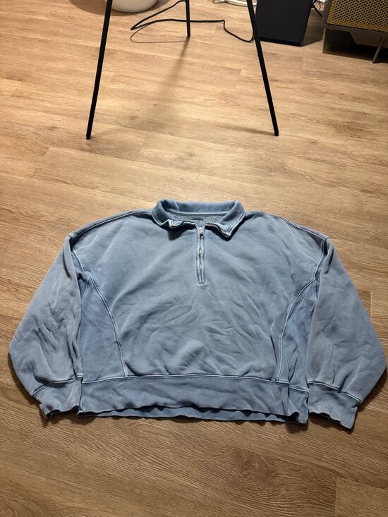 Abercrombie Tops - Abercrombie & Fitch Womens Large Garment Dyed Quarter Zip Blue Y2K Pullover